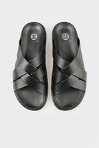Black Leather Men's Mule