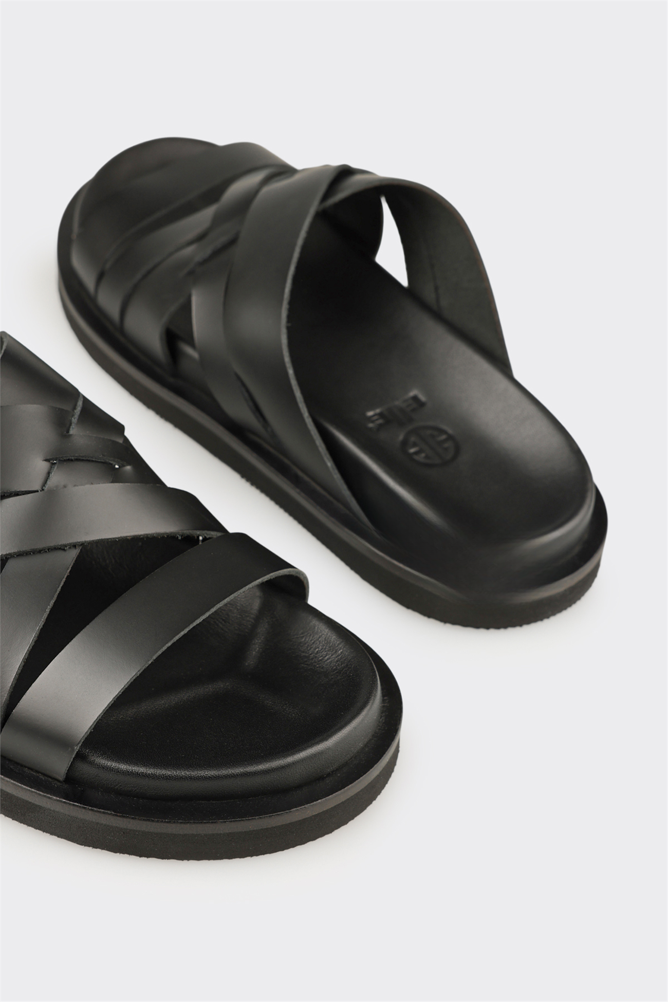 Black Leather Men's Mule