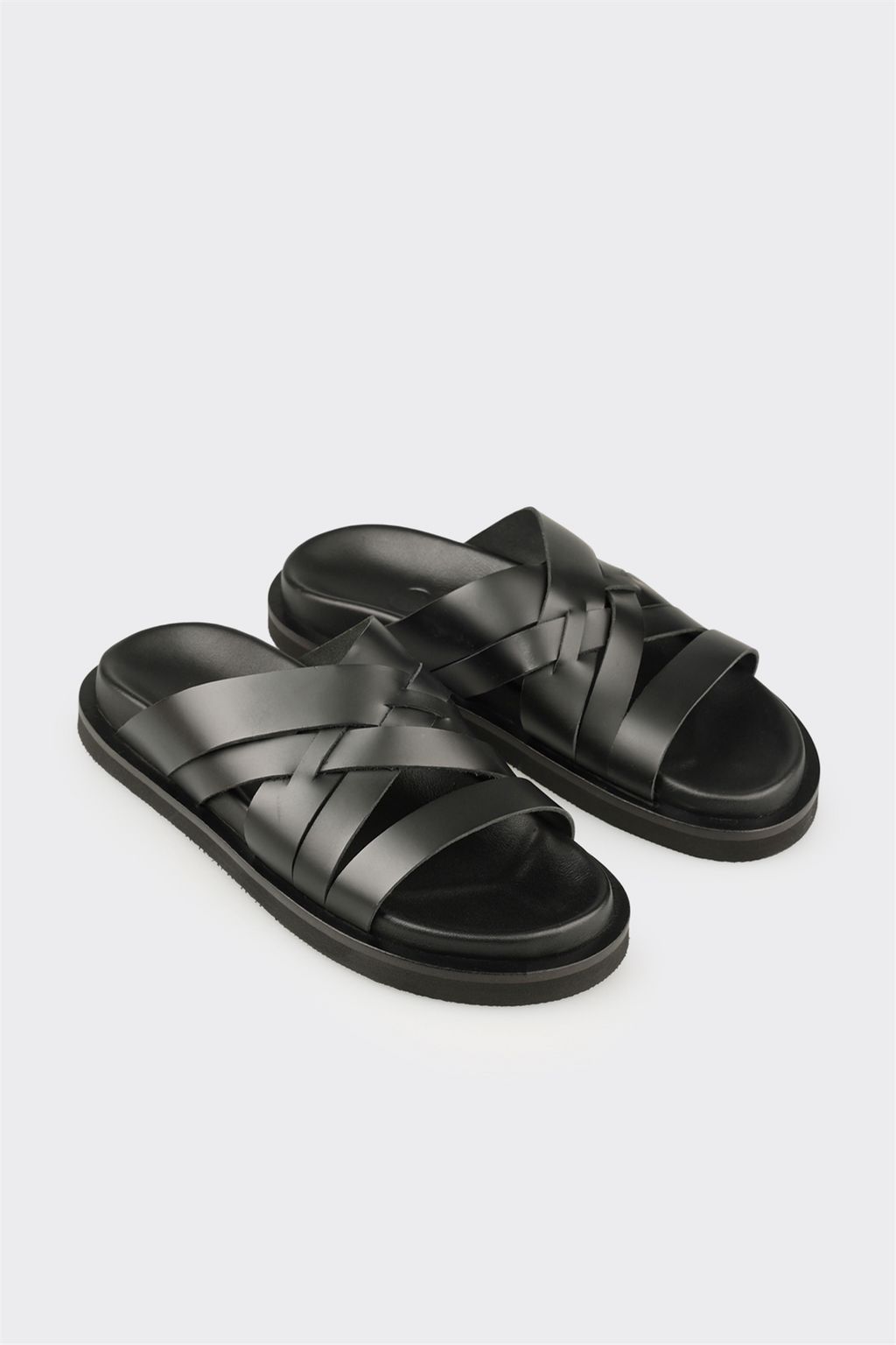 Black Leather Men's Mule