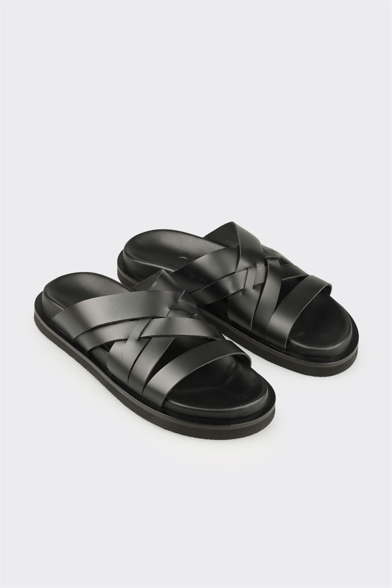 Black Leather Men's Mule
