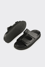 Black Leather Men's Mule