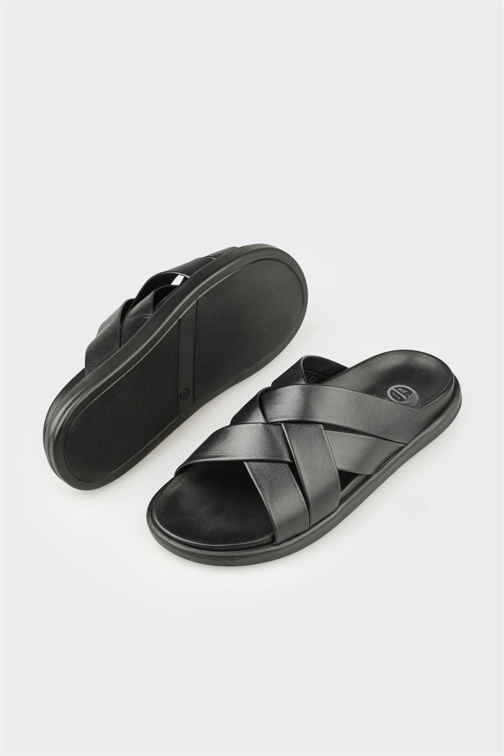 Black Leather Men's Mule