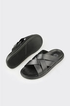 Black Leather Men's Mule