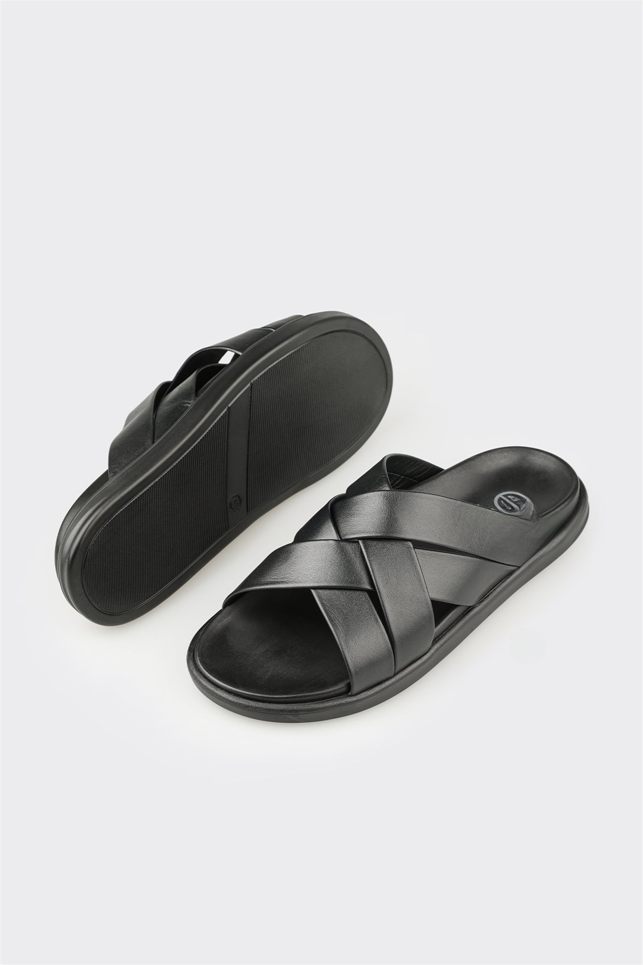 Black Leather Men's Mule