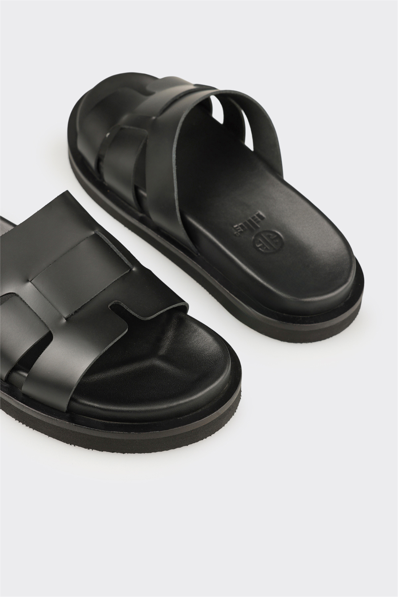 Black Leather Men's Mule