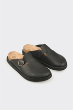Black Leather Men's Mule