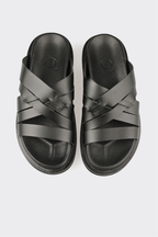 Black Leather Men's Mule