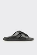 Black Leather Men's Mule