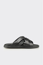 Black Leather Men's Mule