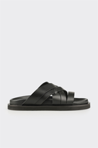 Black Leather Men's Mule
