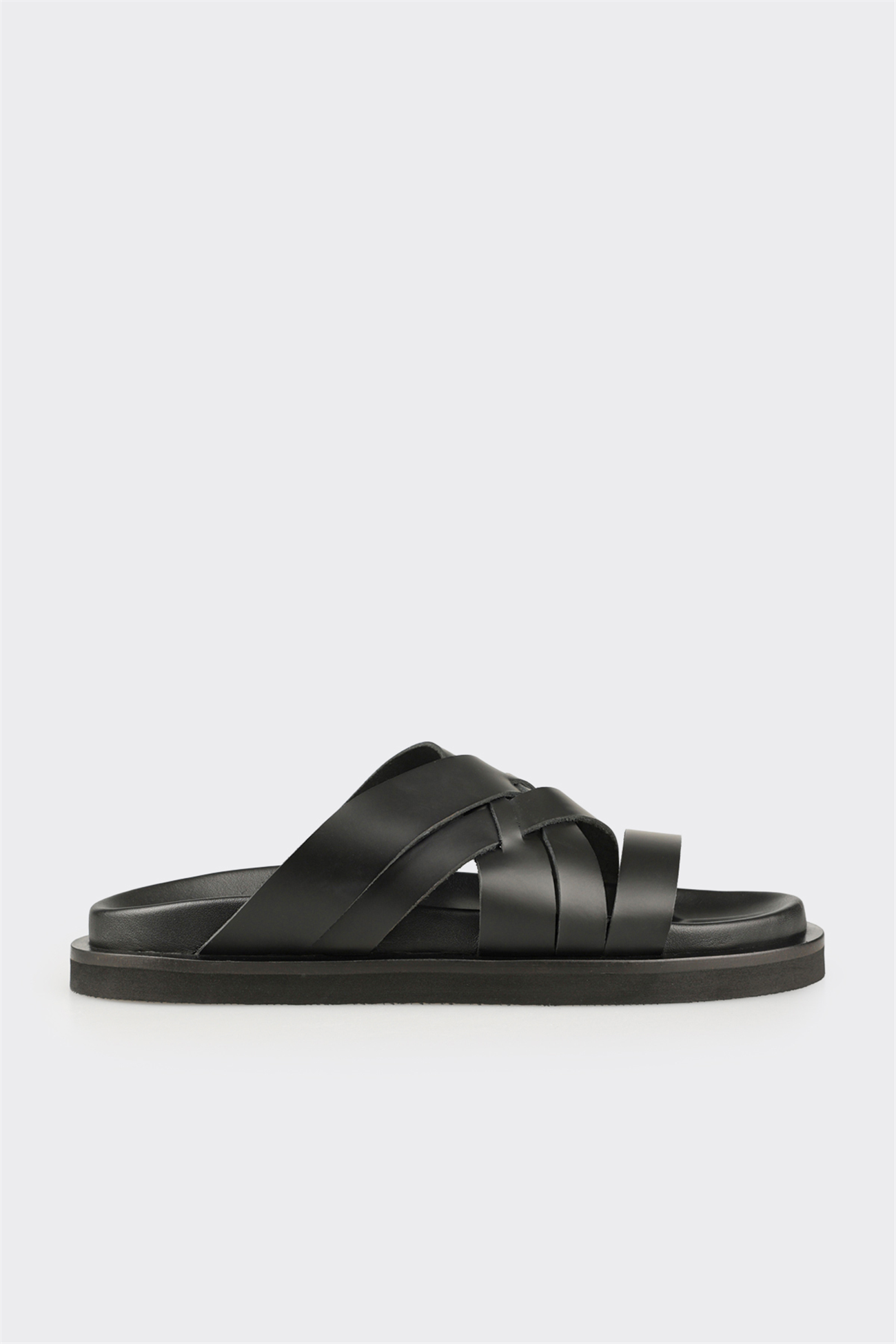 Black Leather Men's Mule