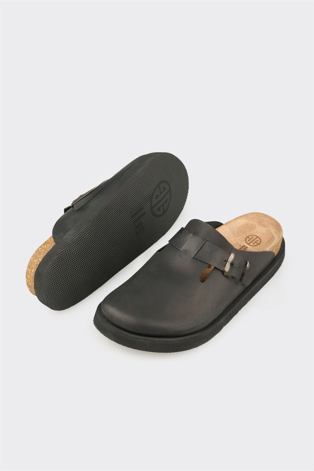 Black Leather Men's Mule