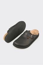 Black Leather Men's Mule