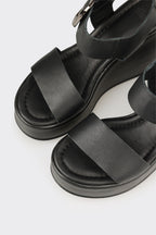 Black Leather Women's Wedge Sandal