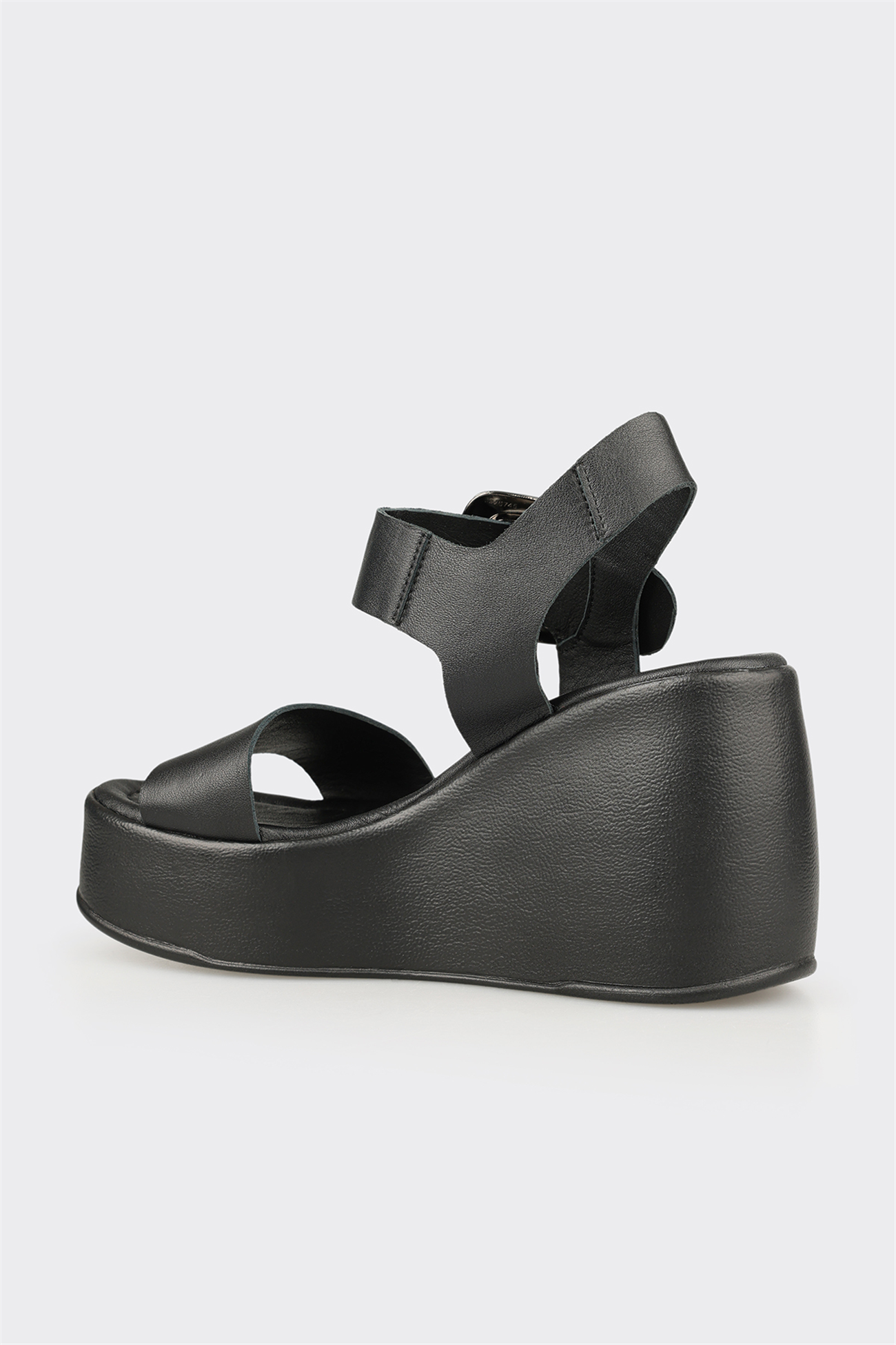 Black Leather Women's Wedge Sandal