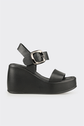 Black Leather Women's Wedge Sandal