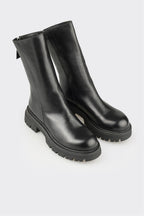 Black Leather Women's Casual Boot