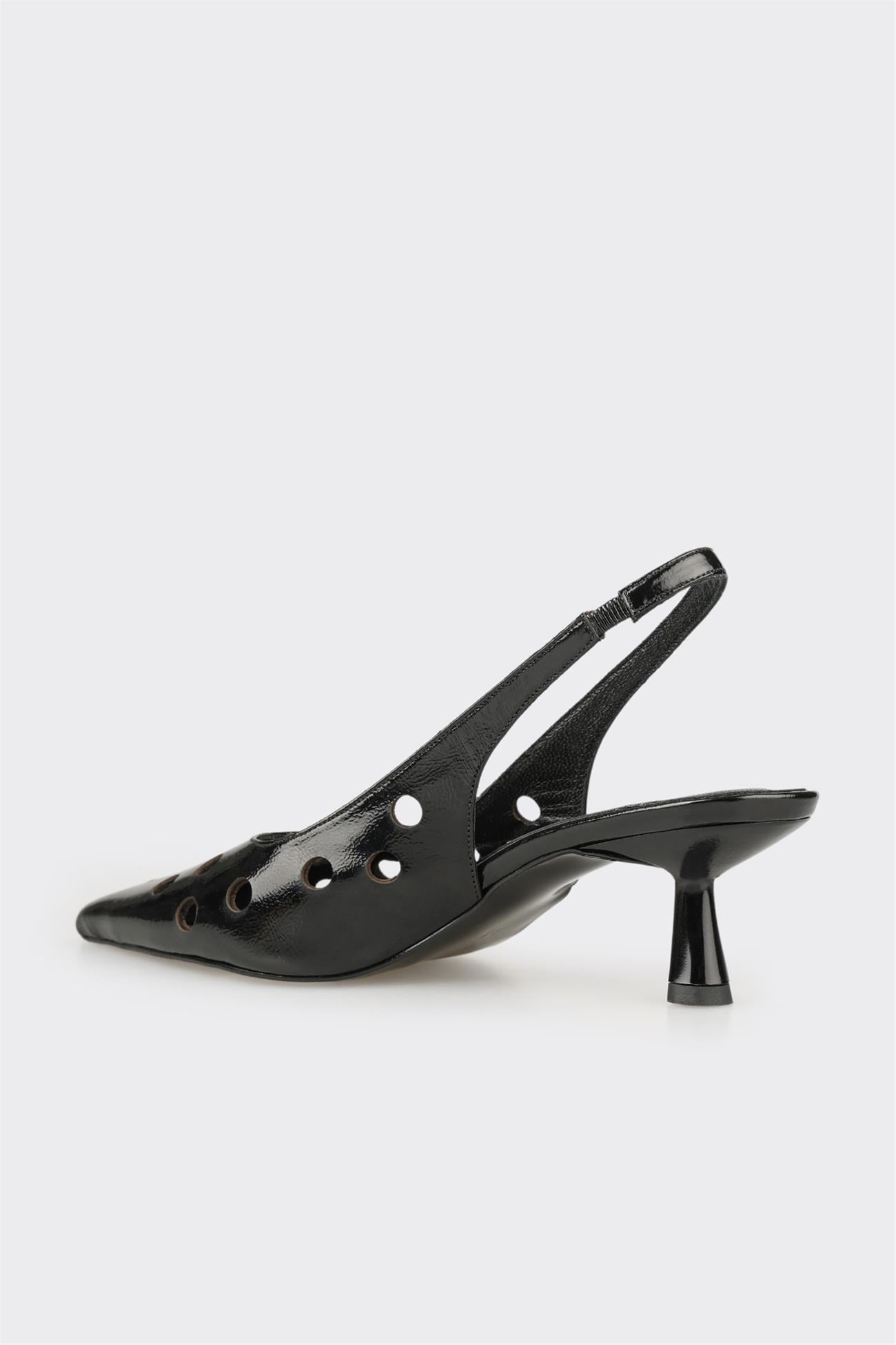 Black Leather Women's Heeled Shoe