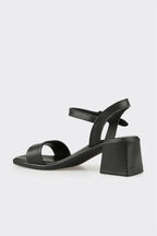 Black Leather Women's Heeled Sandal