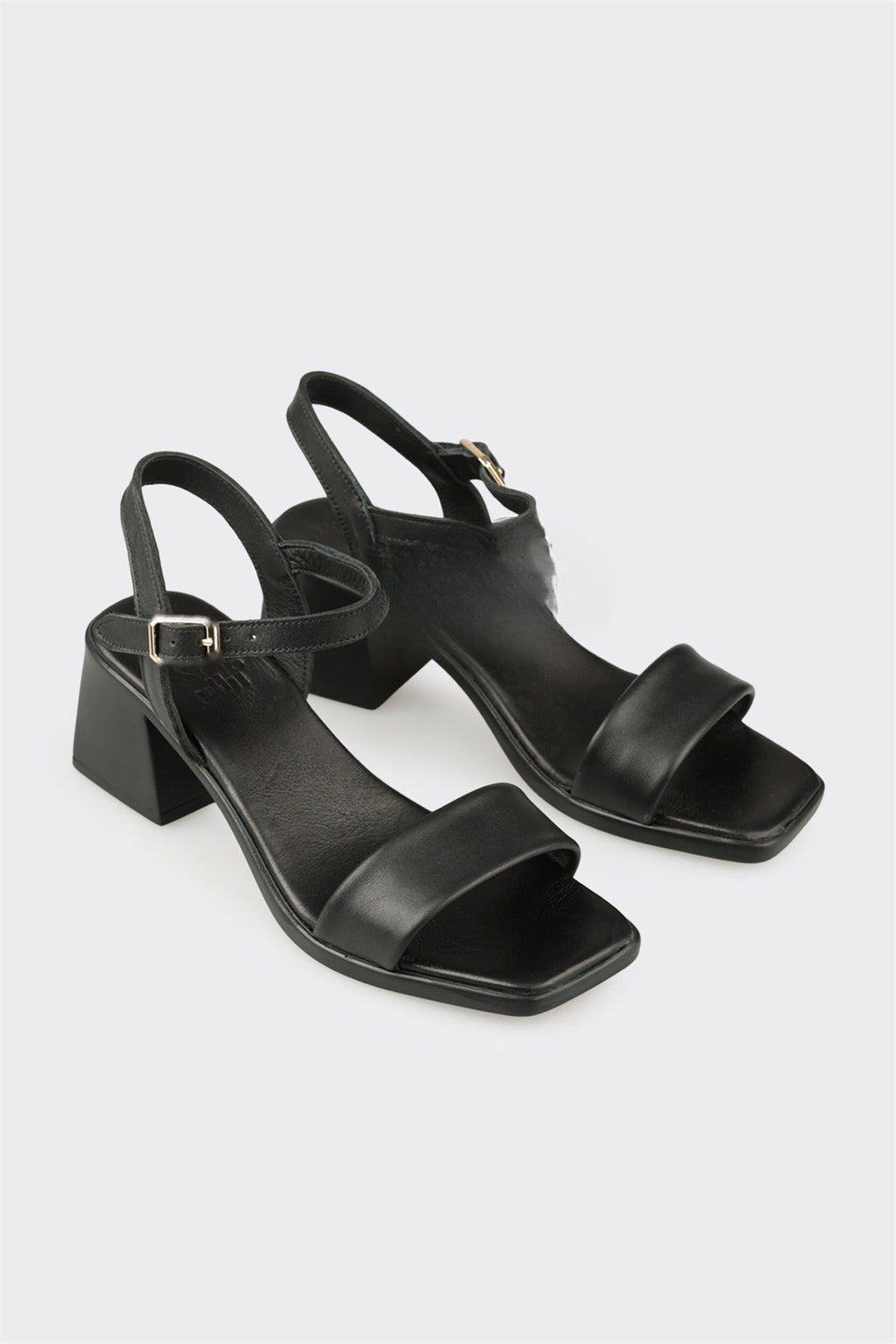Black Leather Women's Heeled Sandal