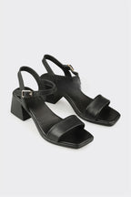 Black Leather Women's Heeled Sandal