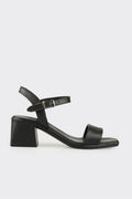 Black Leather Women's Heeled Sandal