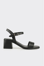Black Leather Women's Heeled Sandal