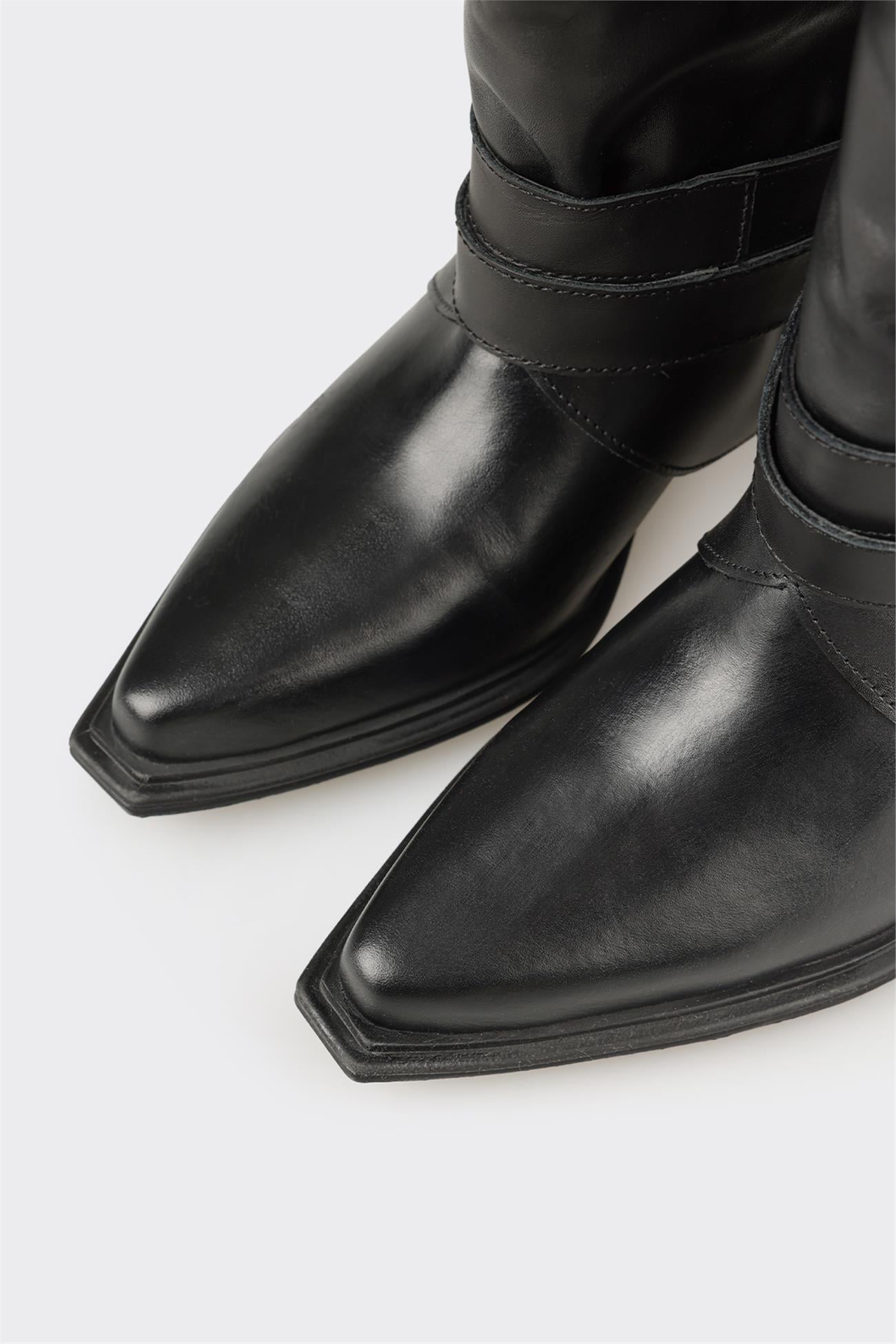 Black Leather Women's Western Tall Boot
