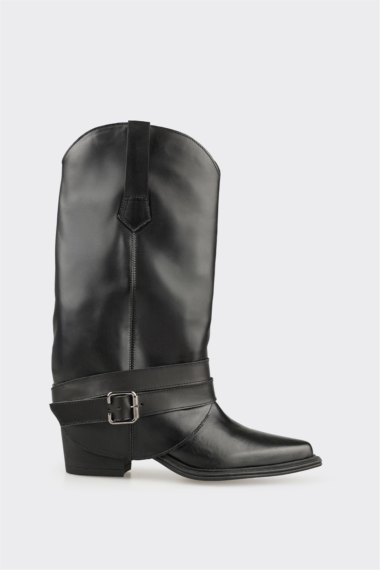 Black Leather Women's Western Tall Boot