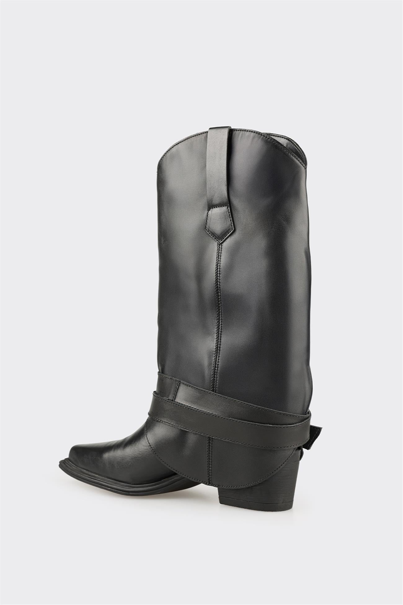 Black Leather Women's Western Tall Boot