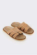 Taupe Leather Men's Mule