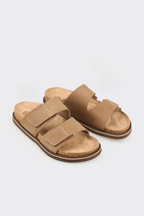 Taupe Leather Men's Mule