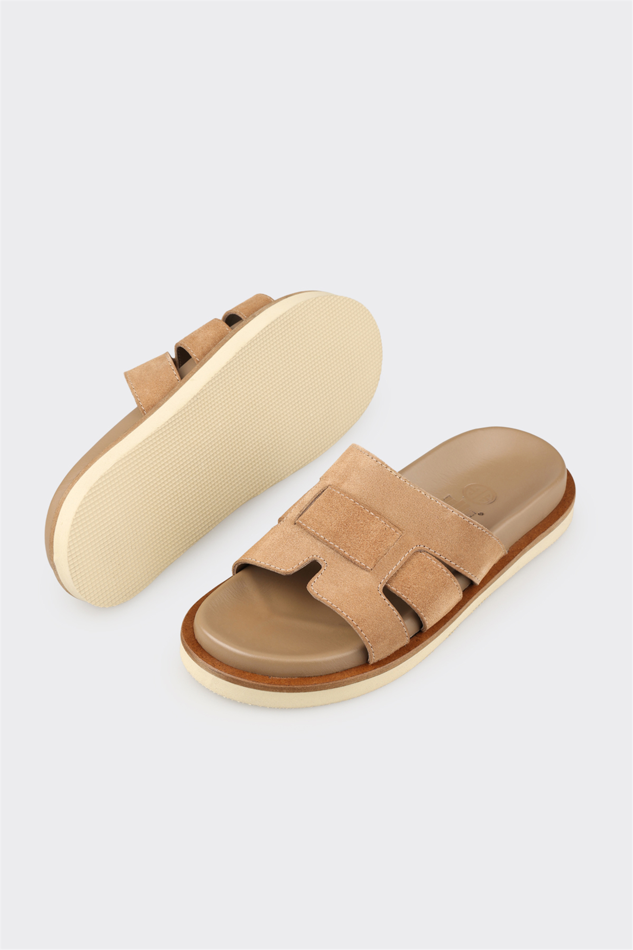 Taupe Leather Men's Mule