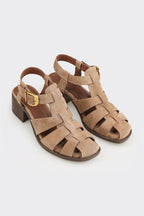 Taupe Leather Women's Flat Sandal