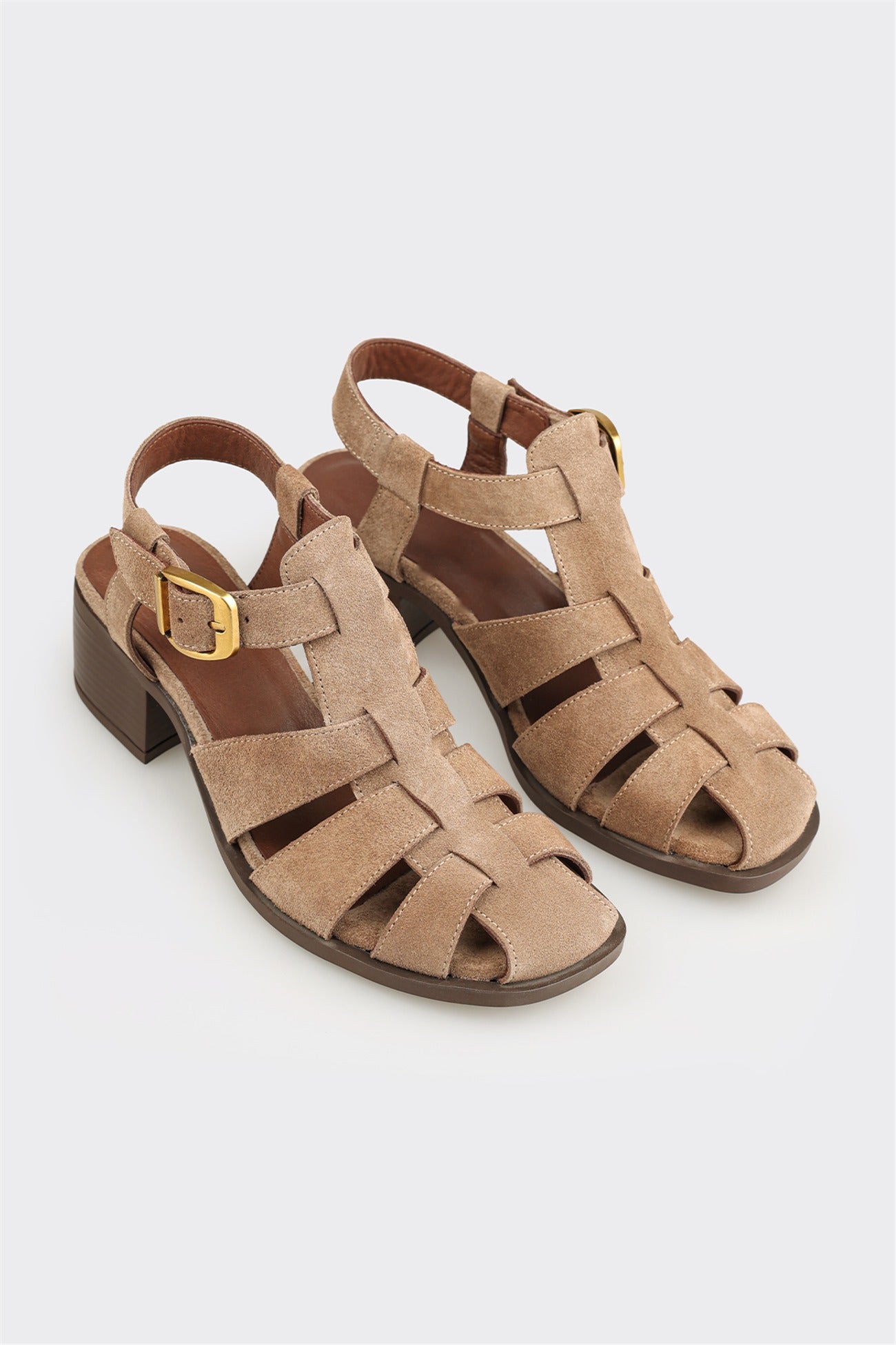 Taupe Leather Women's Flat Sandal