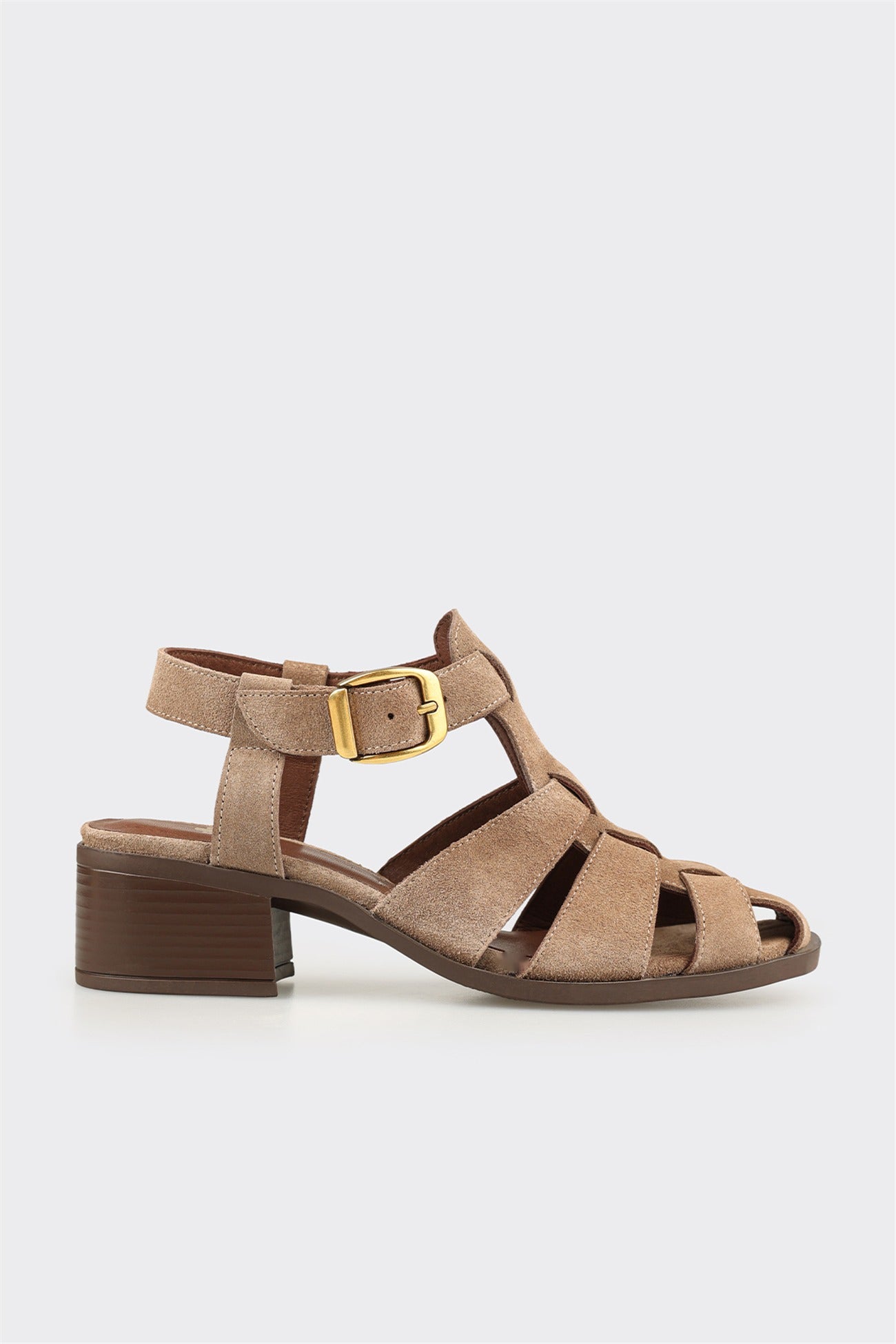 Taupe Leather Women's Flat Sandal