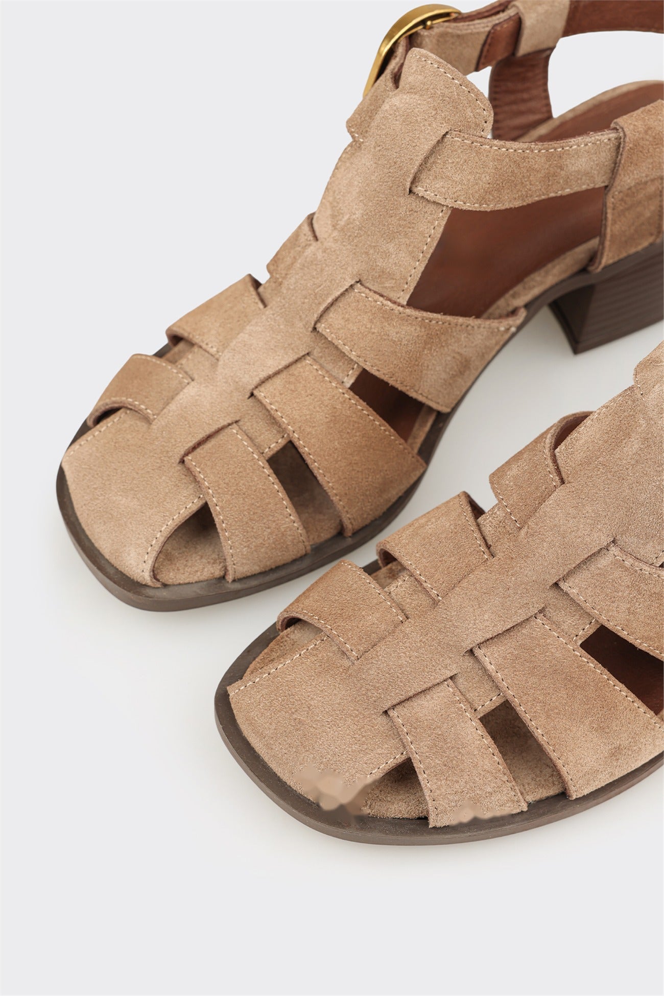 Taupe Leather Women's Flat Sandal